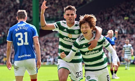 Kyogo Furuhashi and Jota goals defeat Rangers as Celtic advance on title |  Scottish Premiership | The Guardian