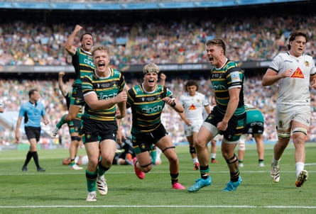 Alex Mitchell, Fin Smith, Henry Pollock and Tommy Freeman celebrate Northampton’s success.