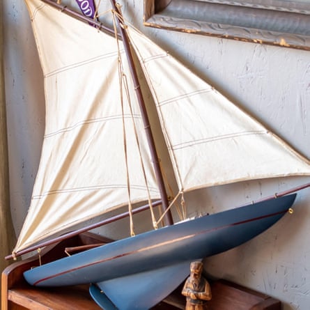 Old wood toy sail boat at a quirky antique shop