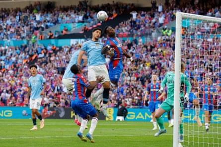 Crystal Palace’s Marc Guéhi clears his lines during the FA Cup final.