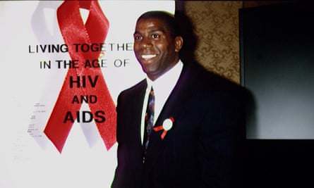 Johnson at an international symposium on HIV and Aids in Tokyo in 1993.
