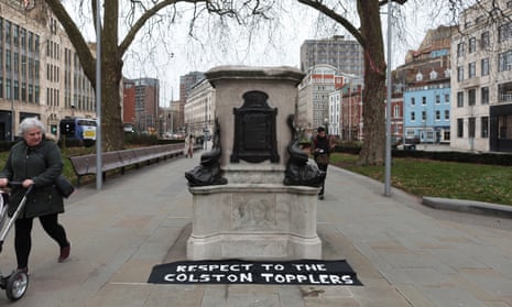 The plinth where the statue of Edward Colston stood, Bristol, 6 January 2022.