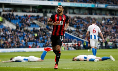 Callum Wilson of AFC Bournemouth celebrates after scoring his team’s fourth goal.