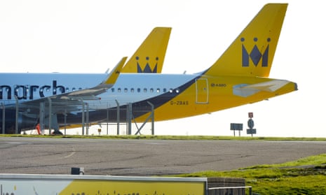 Two grounded Monarch Airlines planes in Luton this week.