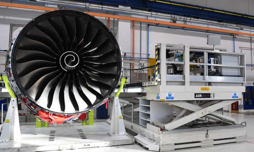 A Royce Trent XWB engines on the assembly line at Rolls-Royce’s factory in Derby.
