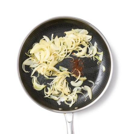 Mushroom Stroganoff fry the onions
