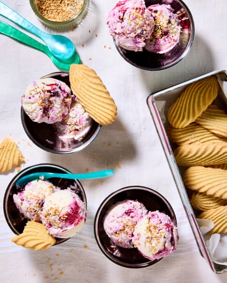 Thomasina Miers’ iced berry-ripple tahini cream.