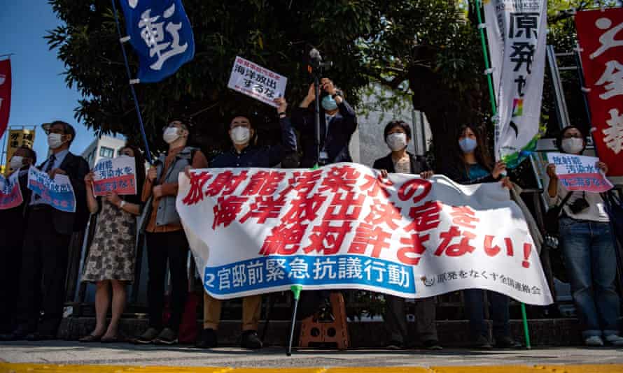 Activists take part in a protest against the Japan government’s plan to release treated water from the stricken Fukushima nuclear plant into the sea