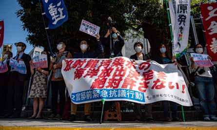 Activists take part in a protest against the Japan government’s plan to release treated water from the stricken Fukushima nuclear plant into the sea