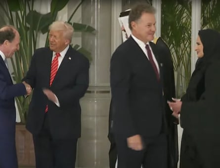 A video screengrab showing Rothermere walking away after shaking hands with Trump
