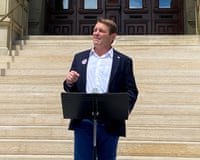 a man speaks outside