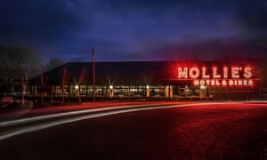 exterior with red sign, Mollie’s Motel & Diner