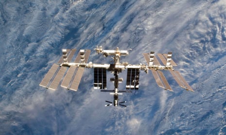 In this file photo taken on March 07, 2011 this NASA handout image shows a close-up view of the International Space Station is featured in this image photographed by an STS-133 crew member on space shuttle Discovery after the station and shuttle began their post-undocking relative separation. - The United States said Monday it was investigating a "debris-generating event in outer space" after astronauts on the International Space Station were forced to prepare for a possible evacuation. (Photo by NASA / AFP) (Photo by -/NASA/AFP via Getty Images)