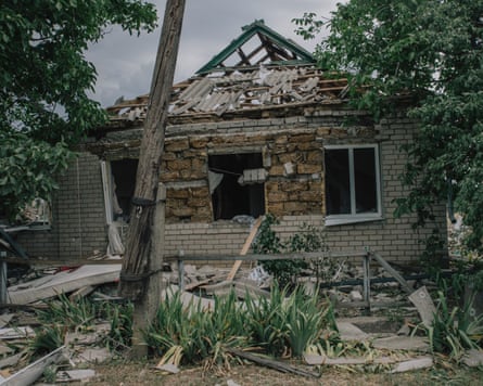 A destroyed house in the village of Velykomykhailivka, Dnipropetrovsk oblast.