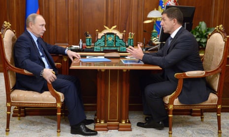 Vladimir Putin meets Mikhail Oseyevsky, the president of the state-controlled telecoms giant, Rostelecom, which has bought two mobile operators.