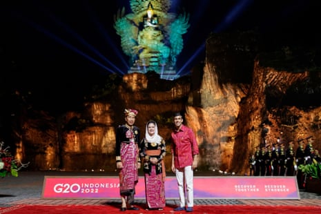 The Indonesian president, Joko Widodo, and his wife Iriana Widodo welcoming Rishi Sunak at tonight’s dinner at the G20 Summit in Bali.