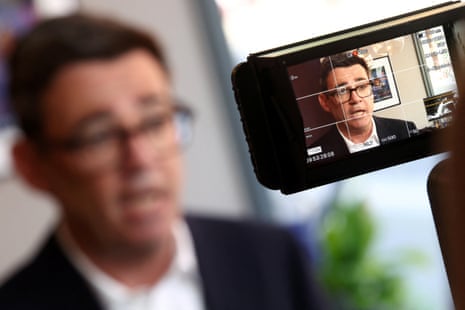 Andy Burnham speaking during a TV interview in Ilkeston, Derbyshire.