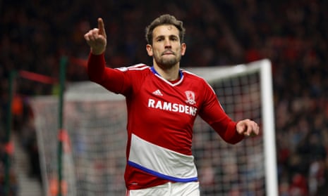 Cristhian Stuani celebrates scoring Middlesbrough’s winner in their 3-2 victory over Oxford United in the FA Cup fifth round.