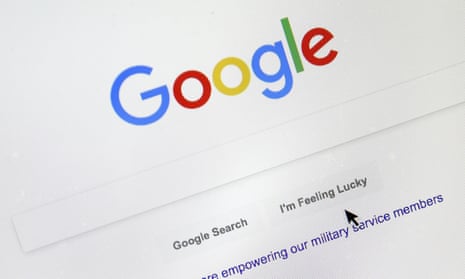 A cursor moves over Google's search engine page