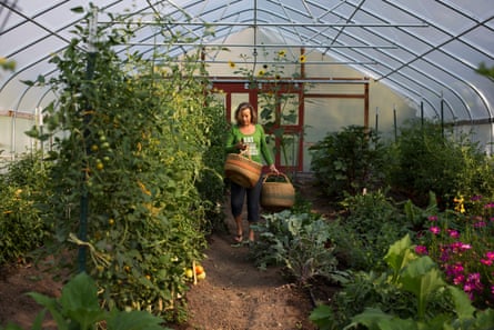 Alison Gannett harvests in her garden in Paonia, Colorado, where she grows all her own food.
