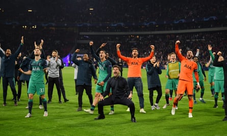 Tottenham players and staff celebrate in Amsterdam