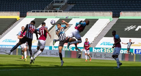 Joe Willock (second left) heads home to put the Magpies ahead again.