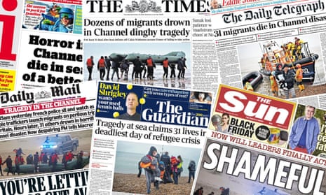 Some of the newspaper front pages reporting the Channel tragedy.