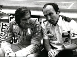 The Argentinian driver Carlos Reutemann with his team manager, Frank Williams, in 1981.