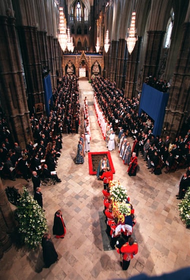 A world away … the funeral at Westminster Abbey in September 1997.