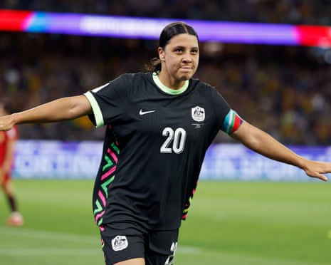 Sam Kerr of Australia celebrates a goal during the semifinal of Women's Asian Cup between China and Australia in March.