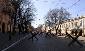 Anti-tank hedgehogs are pictured at the historical part of Odesa