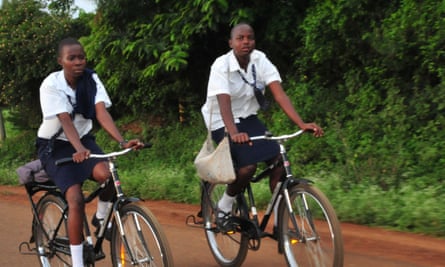Girls pedal their Buffalos to school in Siaya county, Nyanza region.