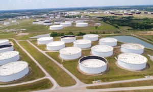 Crude oil storage tanks at the Cushing oil hub in Cushing, Oklahoma.
