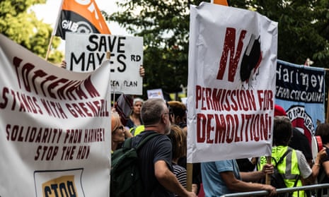 A protest against redevelopment plans in Haringey, north London, 3 July 2017