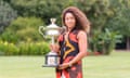 Naomi Osaka shows off the Australian Open trophy following her victory in Melbourne.