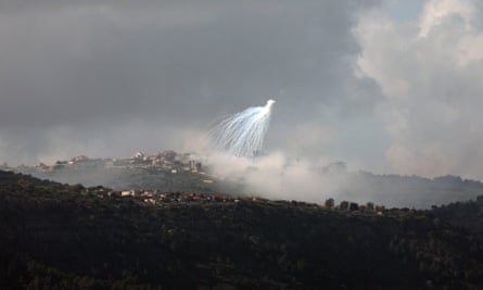 Smoke rises from the Lebanese village of Markaba after Israeli shelling.