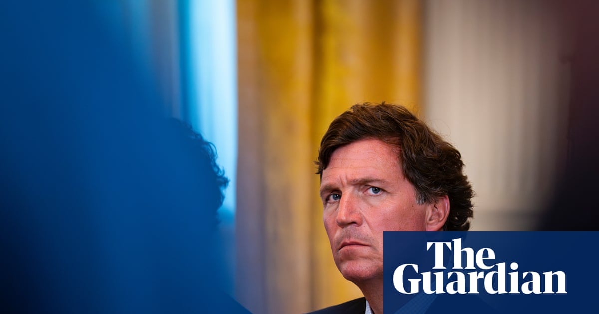 Tucker Carlson, seen here workshopping a new political party between demon attacks and ad reads for nicotine pouches.