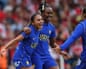 Alyssa Thompson and Melvine Malard celebrate towards teammate Lauren James