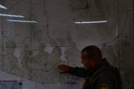 US military personnel at a briefing at a border patrol station in Nogales, Arizona, on 22 July 2025.