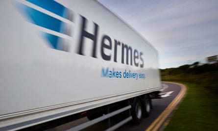 a Hermes truck on the road