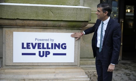 Rishi Sunak during a community project visit  Lancashire in 2023. ‘Astonishing delays’ have been identified in the delivery of levelling up projects.