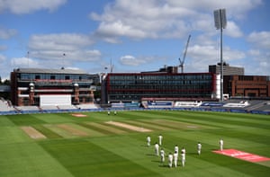 England take to the field as the sun shines over Old Trafford.