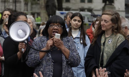 Diane Abbott addressing climate change protesters.