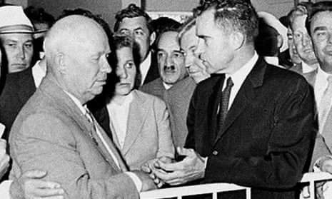 Nikita Khrushchev and Richard Nixon at the United States exhibit in Moscow, 1959.