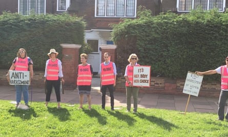 Pro-choice campaigners outside the Marie Stopes abortion clinic in Ealing, London.