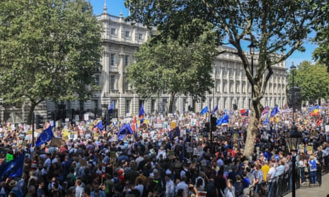 Thousands of protesters in Whitehall, targeting their slogans at Downing Street.