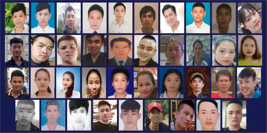 The 39 Vietnamese migrants who suffocated as they were being smuggled across the Channel in a sealed refrigeration trailer.