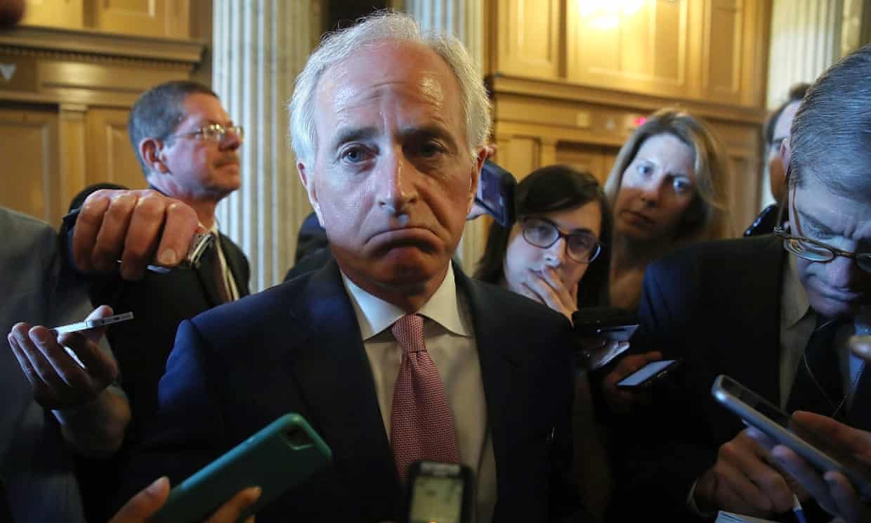 Senator Bob Corker speaks to reporters on Capitol Hill.