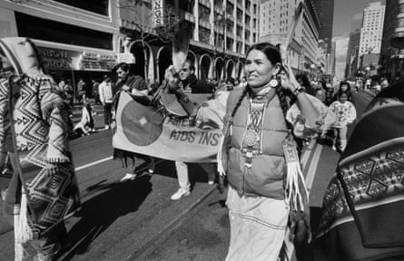 Littlefeather campaigning on the streets of San Francisco, c. 1990.