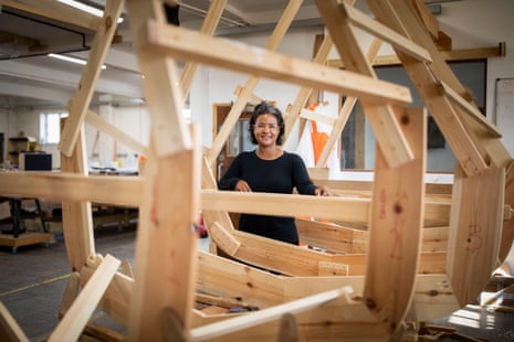 Obioma Oji at a workshop at Lyme Regis Boat Building Academy